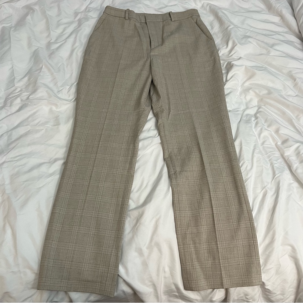Uniqlo Smart Ankle Pants (2-Way Stretch) - M Tan/Blue Plaid